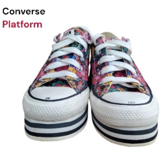 Girls United Platform Converse All Star Chuck Taylor Floral Hippie Black Women 6 - Picture 6 of 14